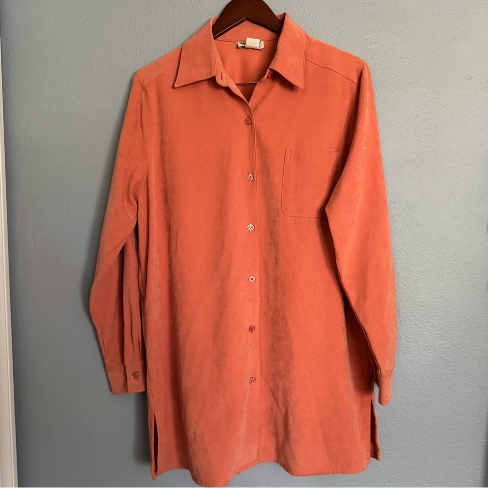 Vintage 90’s Bridgewater Faux-Suede Orange Oversized Button Down Long Sleeve